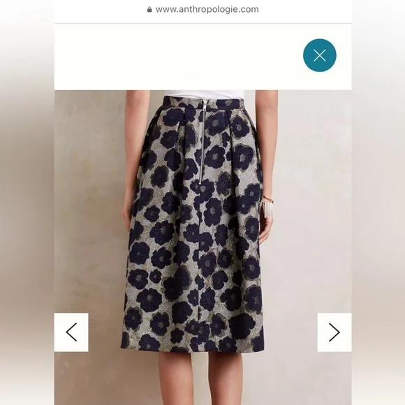 Anthropologie Dress Gallery Floral Brocade Navy and Gold Skirt Size medium EUC - Picture 11 of 12